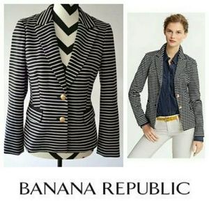 Banana Republic Striped Blazer Jacket Navy White